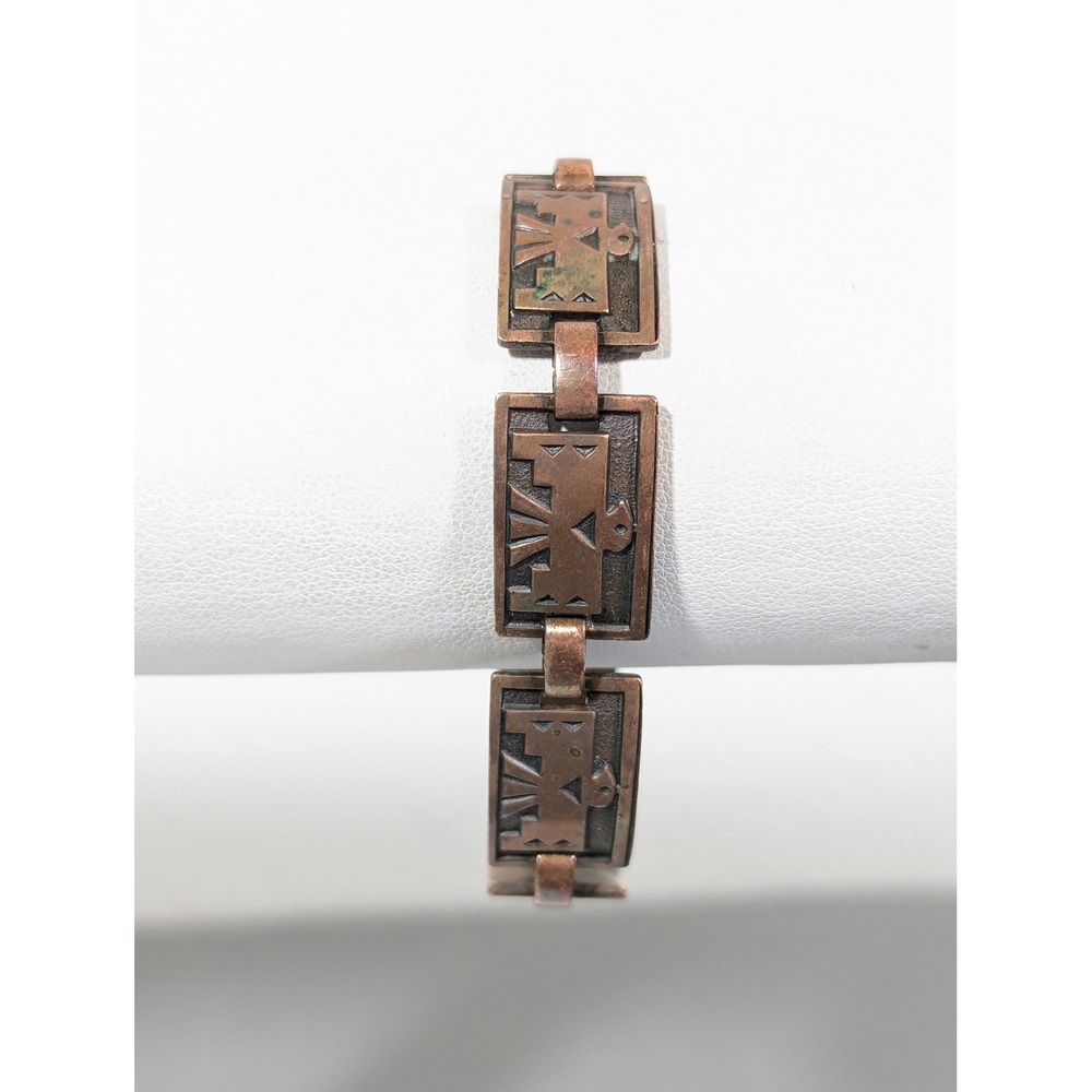 Vintage Copper Thunderbird Panel Link Bracelet Southwestern 6.5"